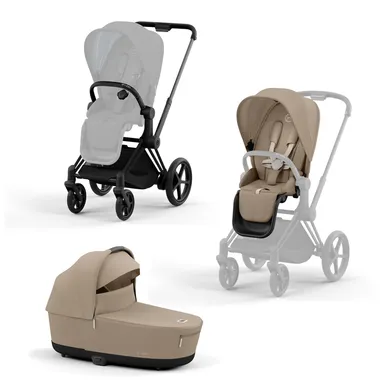 Kombi-Kinderwagen, cybex PLATINUM, Beige – Besonderheit: Set bestehend aus e-Priam Rahmen, Wanne und Sitzpaket
