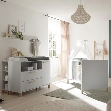Babyzimmer Sets, Mäusbacher, Grau – Besonderheit: Set bestehend aus einem Kinderbett und einer breiten Wickelkommode