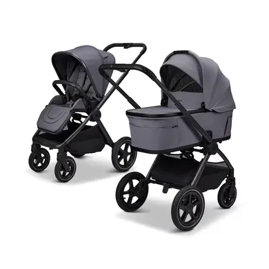 Kombi-Kinderwagen, MOON, Grau – Besonderheit: zusammenfaltbar mit Babywanne oder Sportsitz auf dem Gestell