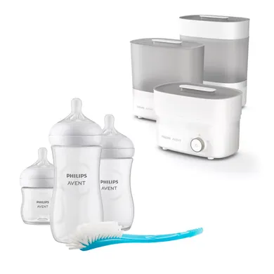 Philips Avent Nahrungszubereiter, PHILIPS AVENT, Weiß – Besonderheit: Set bestehend aus Sterilisator mit Trocknungsfunktion & Flaschen Starter-Set Natural Response