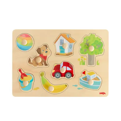 Holzpuzzle, HABA, Beige – Besonderheit: 8 Holzteile mit großen, griffigen Knöpfen