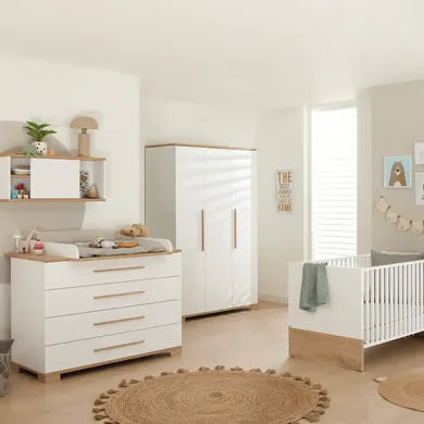 Babyzimmer Sets, PAIDI, Weiß – Besonderheit: Set aus 3-türigem Kleiderschrank, Kinderbett, Wickelkommode und Wickelaufsatz