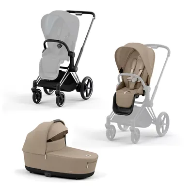 Kombi-Kinderwagen, cybex PLATINUM, Beige – Besonderheit: Set bestehend aus e-Priam Rahmen, Wanne und Sitzpaket