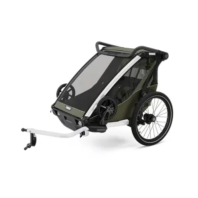 Fahrradanhänger, THULE, Grün – Besonderheit: kann als Buggy, Jogger, Fahrradanhänger oder zum Skifahren genutzt werden