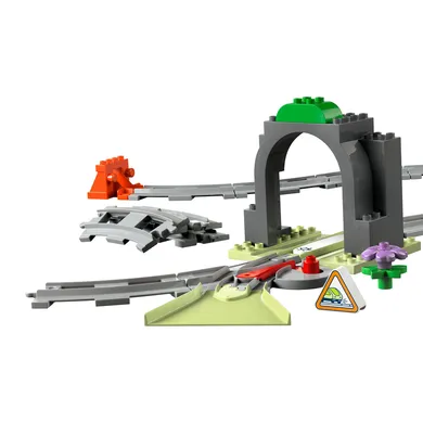 Konstruktionsspielzeug, LEGO, Mehrfarbig – Besonderheit: 1 Tunnelmodell und 10 Schienensegmente mit Aktionsstein, Trichter, Weiche