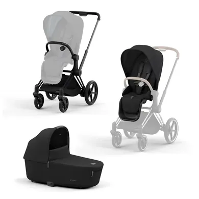 Kombi-Kinderwagen, cybex PLATINUM, Schwarz – Besonderheit: Set bestehend aus e-Priam Rahmen, Wanne und Sitzpaket