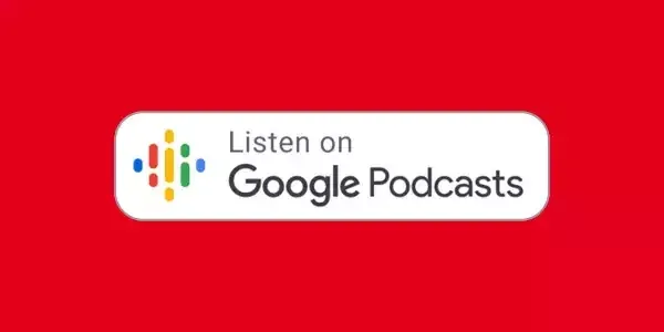 Hintergrund ein roter mit dem logo des google podcasts.
